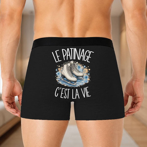 Boxer Homme Le patinage c'est la vie – Impression au dos – Noir