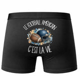 Boxer Homme Le football américain c'est la vie – Impression au dos – Noir