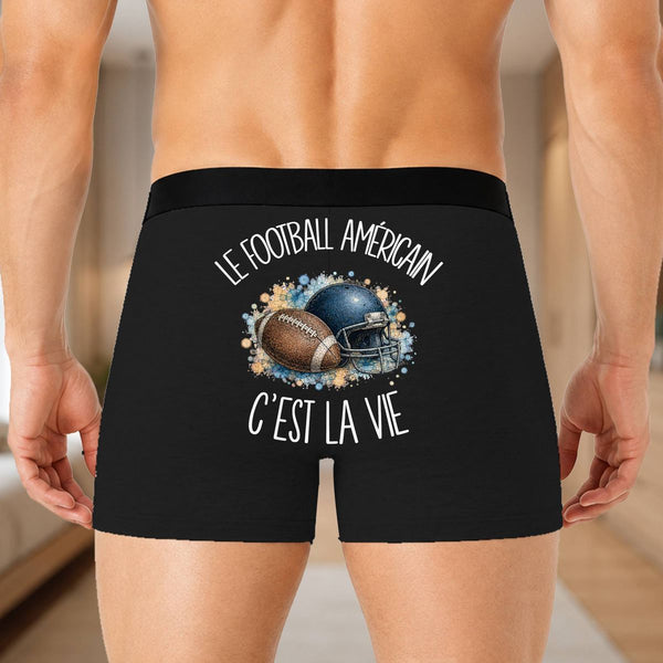 Boxer Homme Le football américain c'est la vie – Impression au dos – Noir