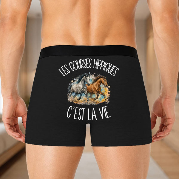 Boxer Homme Les courses hippiques c'est la vie – Impression au dos – Noir