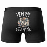 Boxer Homme Mon rat c'est ma vie – Impression au dos – Noir