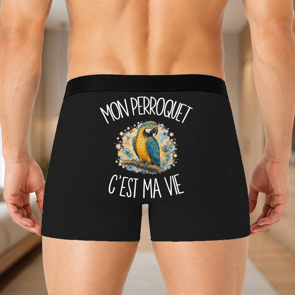 Boxer Homme Mon perroquet c'est ma vie – Impression au dos – Noir