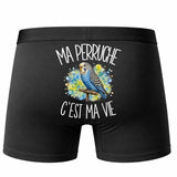 Boxer Homme Ma perruche c'est ma vie – Impression au dos – Noir