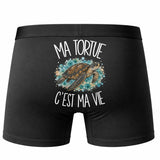 Boxer Homme Ma tortue c'est ma vie – Impression au dos – Noir