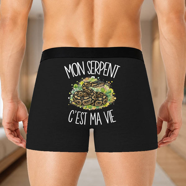 Boxer Homme Mon serpent c'est ma vie – Impression au dos – Noir
