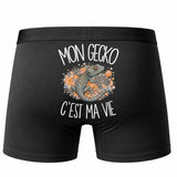 Boxer Homme Mon gecko c'est ma vie – Impression au dos – Noir