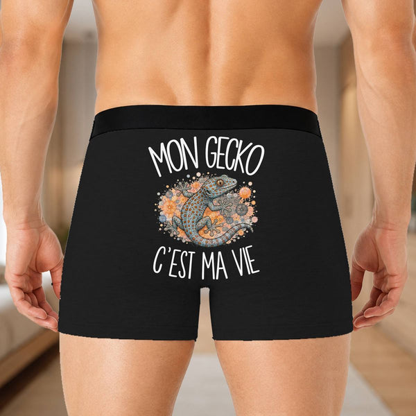 Boxer Homme Mon gecko c'est ma vie – Impression au dos – Noir