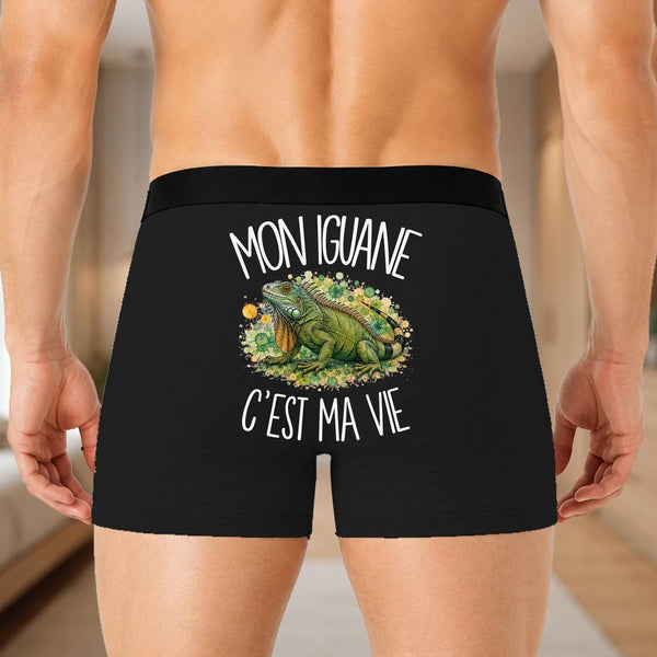 Boxer Homme Mon iguane c'est ma vie – Impression au dos – Noir