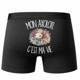 Boxer Homme Mon axolotl c'est ma vie – Impression au dos – Noir