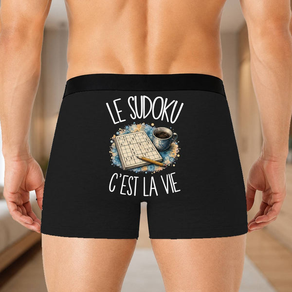 Boxer Homme Le sudoku c'est la vie – Impression au dos – Noir
