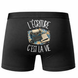 Boxer Homme L'écriture c'est la vie – Impression au dos – Noir