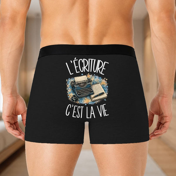 Boxer Homme L'écriture c'est la vie – Impression au dos – Noir