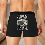 Boxer Homme L'écriture c'est la vie – Impression au dos – Noir