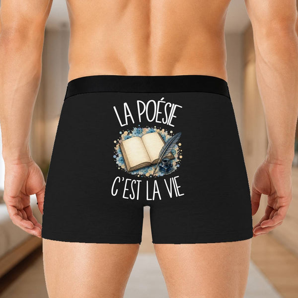 Boxer Homme La poésie c'est la vie – Impression au dos – Noir