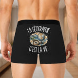 Boxer Homme La géographie c'est la vie – Impression au dos – Noir