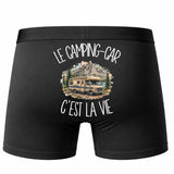 Boxer Homme Le camping-car c'est la vie – Impression au dos – Noir