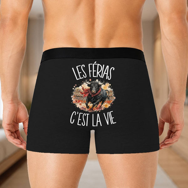 Boxer Homme Les férias c'est la vie – Impression au dos – Noir