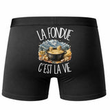 Boxer Homme La fondue c'est la vie – Impression au dos – Noir