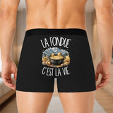 Boxer Homme La fondue c'est la vie – Impression au dos – Noir