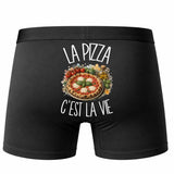 Boxer Homme La pizza c'est la vie – Impression au dos – Noir