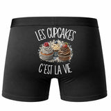Boxer Homme Les cupcakes c'est la vie – Impression au dos – Noir