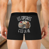 Boxer Homme Les cupcakes c'est la vie – Impression au dos – Noir
