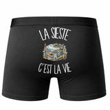 Boxer Homme La sieste c'est la vie – Impression au dos – Noir