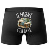 Boxer Homme Le massage c'est la vie – Impression au dos – Noir