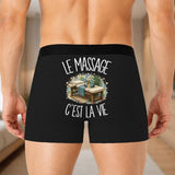 Boxer Homme Le massage c'est la vie – Impression au dos – Noir