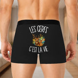 Boxer Homme Les cerfs c'est la vie – Impression au dos – Noir