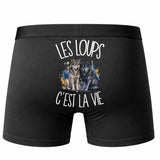 Boxer Homme Les loups c'est la vie – Impression au dos – Noir