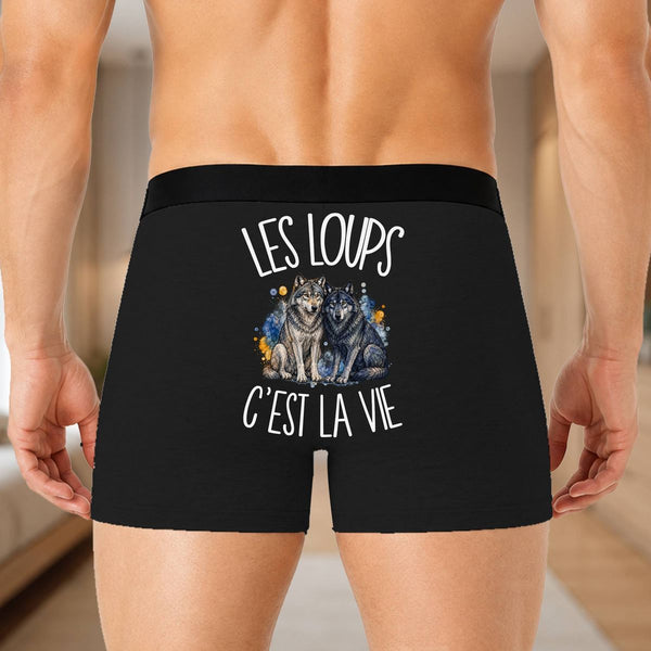 Boxer Homme Les loups c'est la vie – Impression au dos – Noir