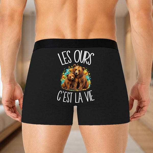 Boxer Homme Les ours c'est la vie – Impression au dos – Noir