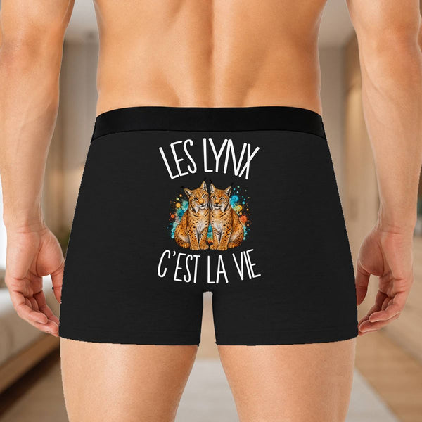 Boxer Homme Les lynx c'est la vie – Impression au dos – Noir