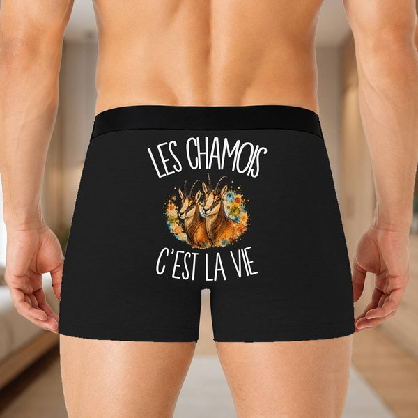 Boxer Homme Les chamois c'est la vie – Impression au dos – Noir