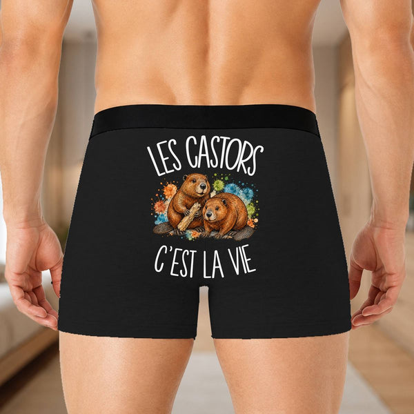 Boxer Homme Les castors c'est la vie – Impression au dos – Noir