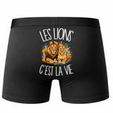 Boxer Homme Les lions c'est la vie – Impression au dos – Noir
