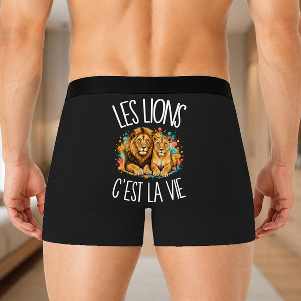 Boxer Homme Les lions c'est la vie – Impression au dos – Noir