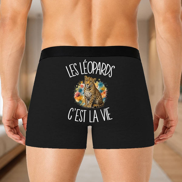 Boxer Homme Les léopards c'est la vie – Impression au dos – Noir