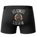 Boxer Homme Les gorilles c'est la vie – Impression au dos – Noir