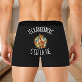 Boxer Homme Les kangourous c'est la vie – Impression au dos – Noir