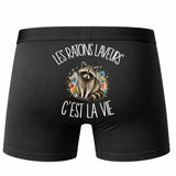 Boxer Homme Les ratons laveurs c'est la vie – Impression au dos – Noir
