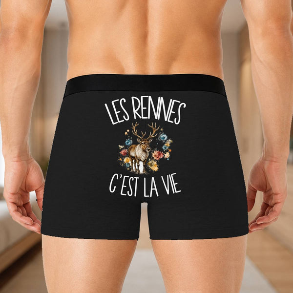 Boxer Homme Les rennes c'est la vie – Impression au dos – Noir