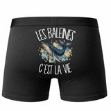 Boxer Homme Les baleines c'est la vie – Impression au dos – Noir