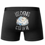 Boxer Homme Les cygnes c'est la vie – Impression au dos – Noir