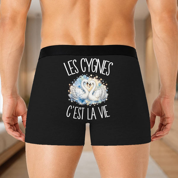 Boxer Homme Les cygnes c'est la vie – Impression au dos – Noir