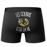Boxer Homme Les colibris c'est la vie – Impression au dos – Noir