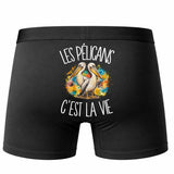 Boxer Homme Les pélicans c'est la vie – Impression au dos – Noir