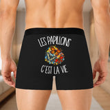 Boxer Homme Les papillons c'est la vie – Impression au dos – Noir