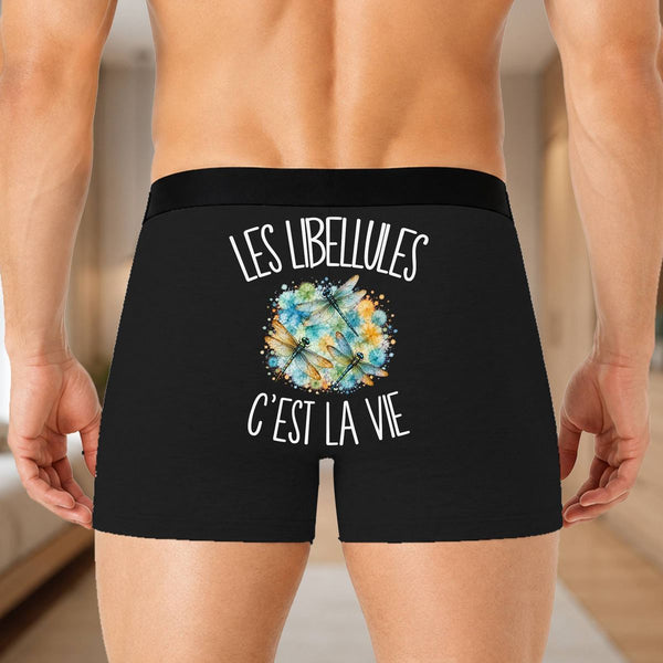 Boxer Homme Les libellules c'est la vie – Impression au dos – Noir